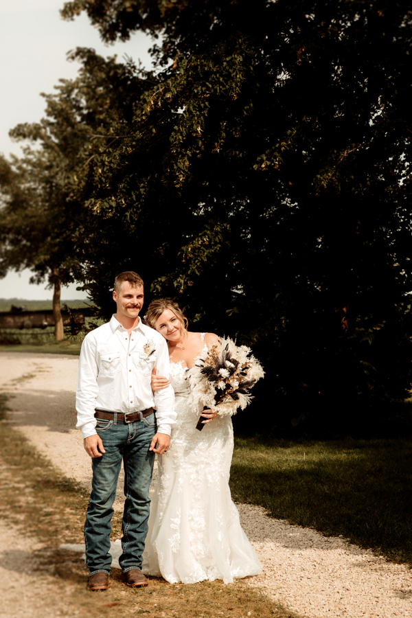 bride and groom portraits at sunset at  Mulberry Lane Farms Venue in Wisconsin