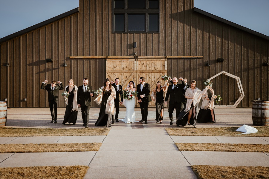 bridal party in front of bride and groom photo in Wisconsin