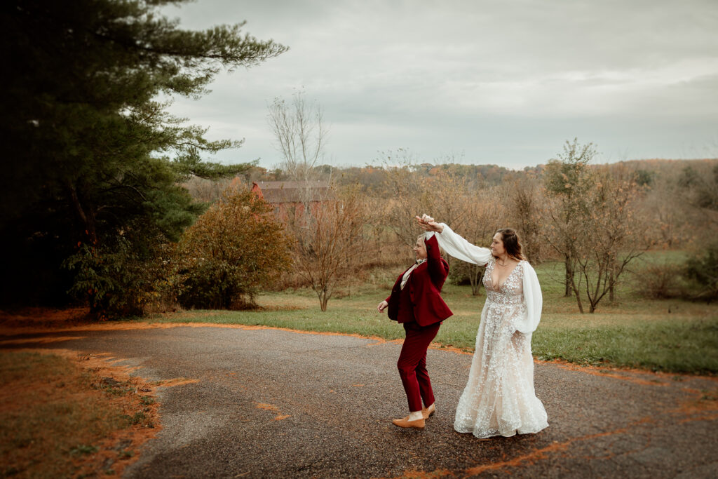 Brides celebrating post ceremony at The Old Schoolhouse in Merrimac, Wisconsin