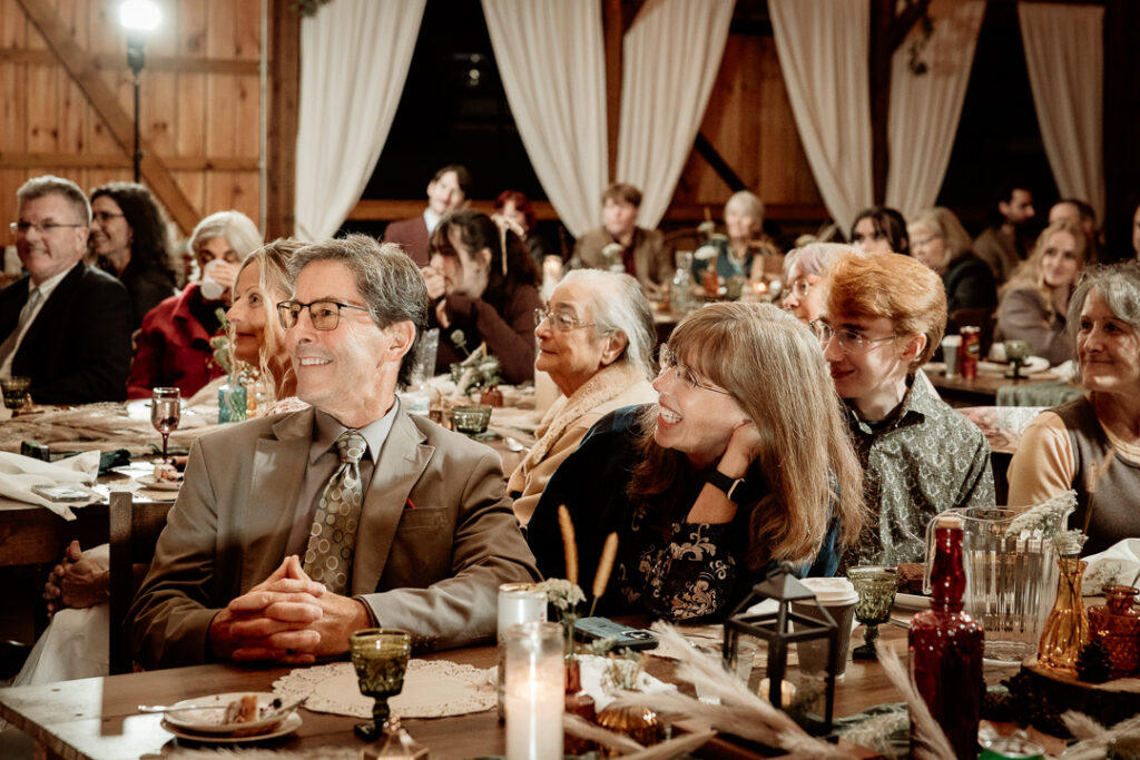 Toasts during wedding reception at Burlap and Bells in Black River Falls, WI