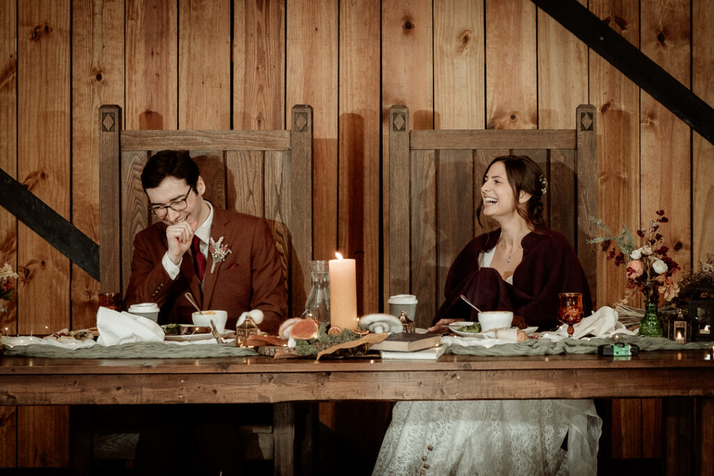 Toasts during wedding reception at Burlap and Bells in Black River Falls, WI