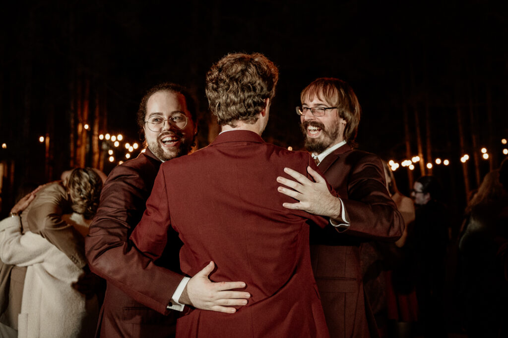 Dancing under the stars during wedding reception at Burlap and Bells in Black River Falls, WI