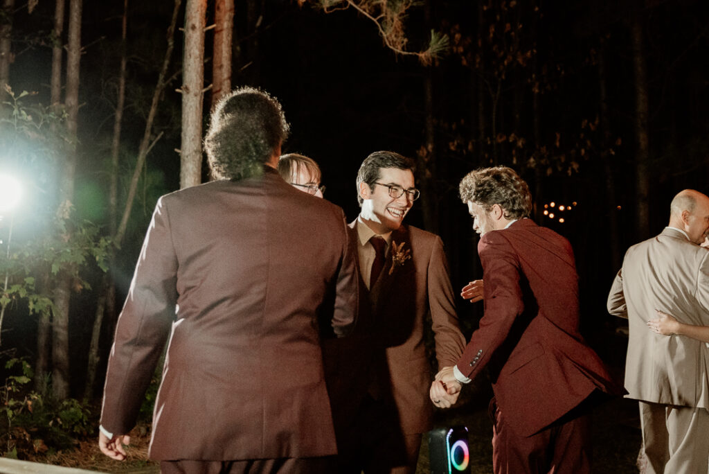 Dancing under the stars during wedding reception at Burlap and Bells in Black River Falls, WI